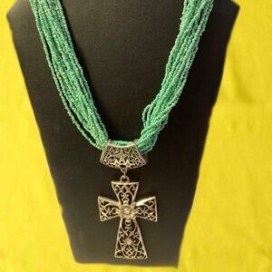 Turquoise long necklace with big cross